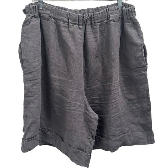 Len Ok Gray Linen Elastic Waist Shorts XXXL Relaxed Fit Coastal Lagenlook Boho - Picture 1 of 8